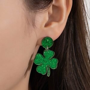 Blackish Green St Patricks Shamrock Shape Stud Earrings