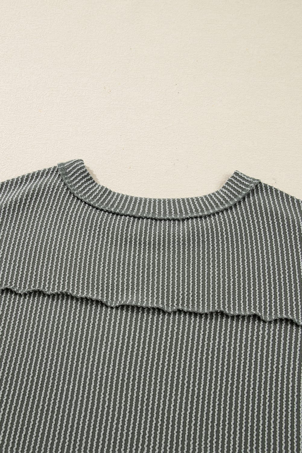 Green Bay Twist Ribbed Exposed Seam Detail Long Sleeve Loose Top
