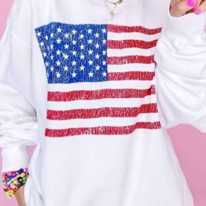 White American Flag Graphic Drop Shoulder Loose Sweatshirt