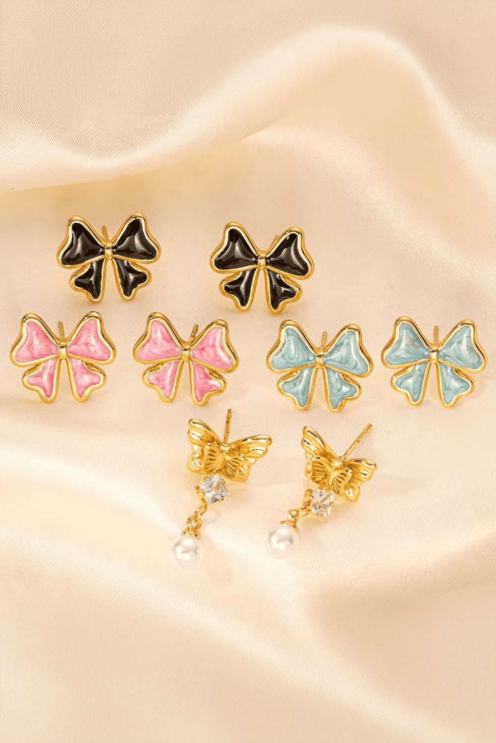 Light Pink Bow Knot Enamel Stud Earrings