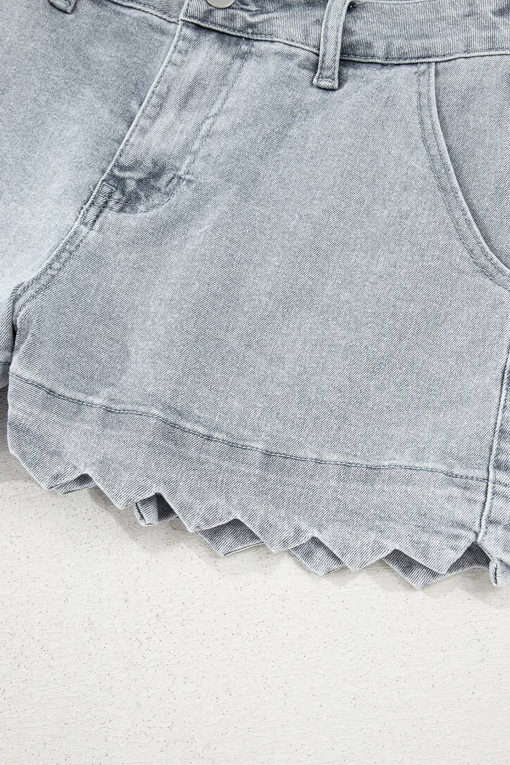 Dusk Blue Scalloped Hemline Acid Wash High Waist Denim Shorts