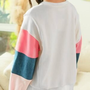 White French Terry Color Block Long Sleeve Top