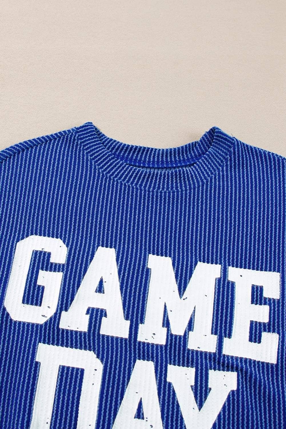 Bluing Corded Game Day Graphic Long Sleeve Crewneck Top