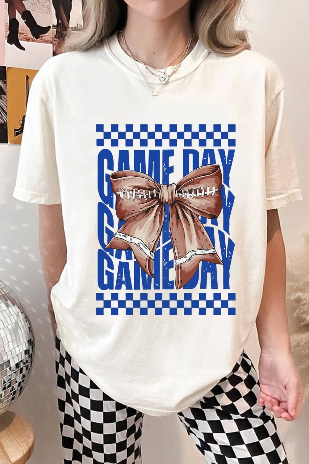 White Rugby Bowknot Game Day Graphic Tee