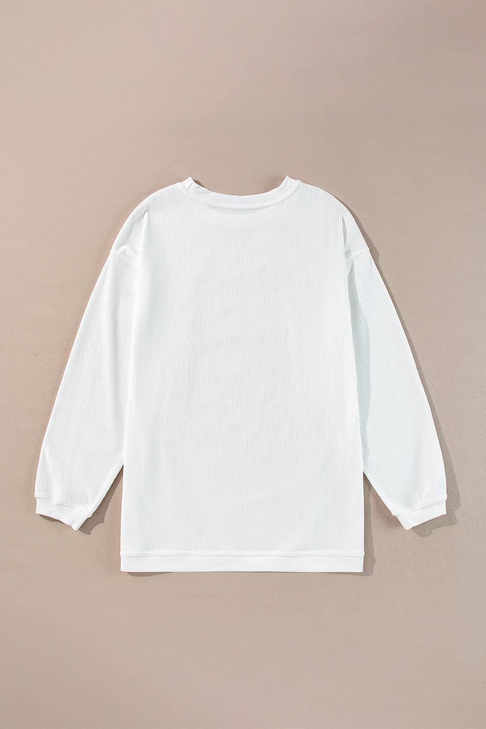 White Joy To The World Ribbed Crewneck Pullover Sweatshirt