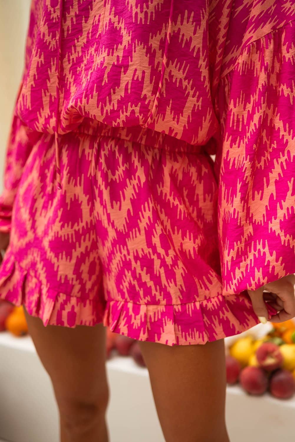 Rose Western Aztec Geometric Print Top And Ruffled Shorts Set