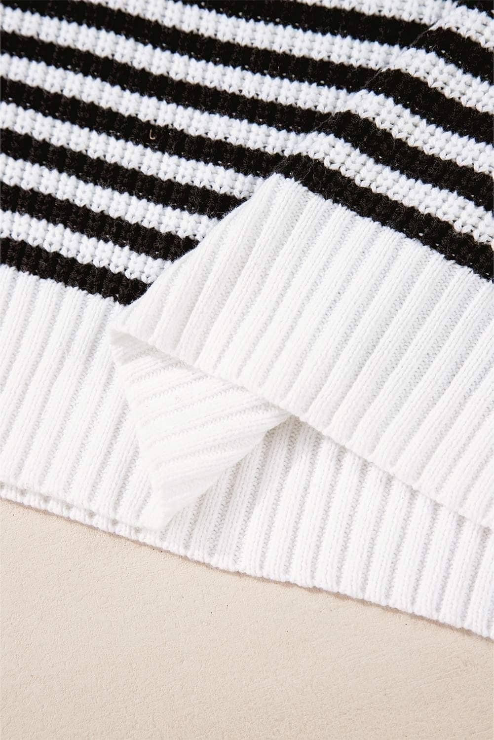 Black Stripe Zip Up Collar Drop Shoulder Sweater
