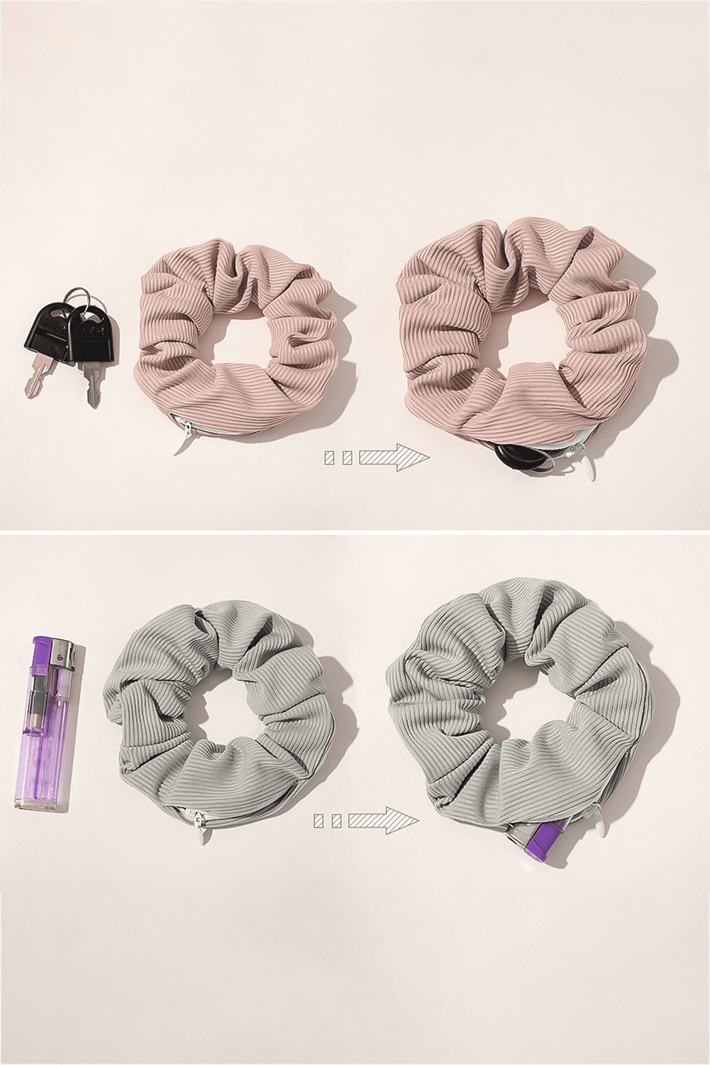 Delicacy Ribbed Hair Scrunchie With Hidden Zipper Pocket