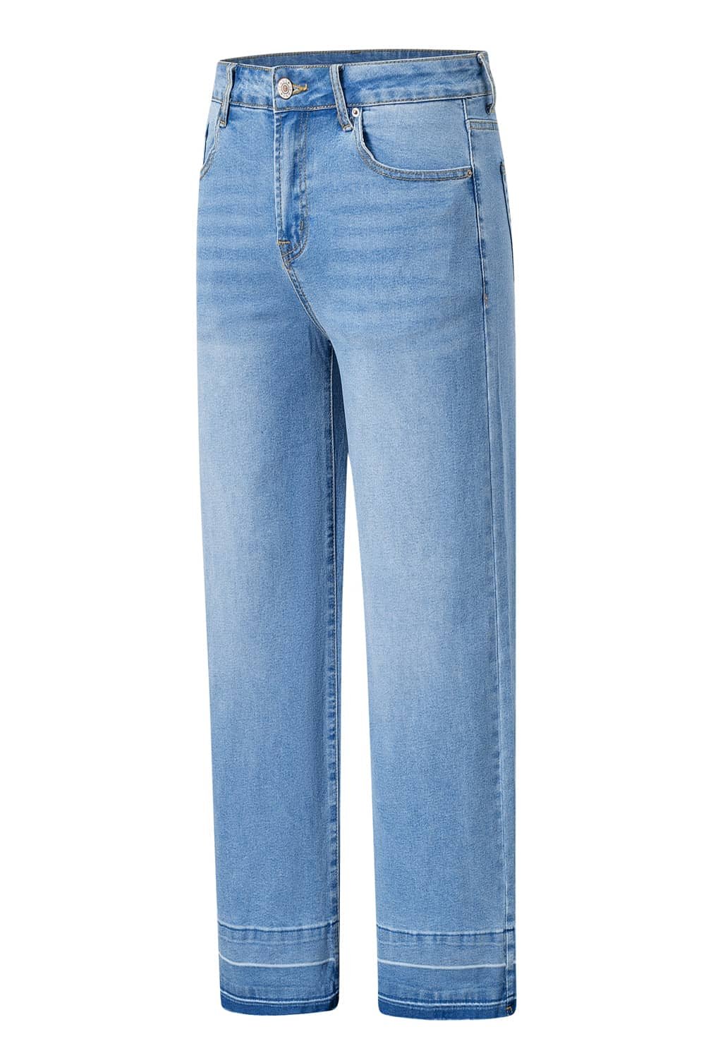 Dusk Blue Raw Hem Straight Leg Loose High Waist Jeans
