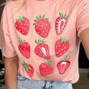 Pink Strawberry Fruit Pattern Graphic Tee