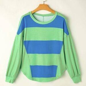 Blue Colorblock Striped Drop Shoulder Loose Top