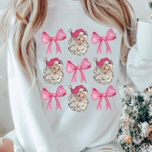 Beige Santa Claus Bowknot Pattern Christmas Sweatshirt
