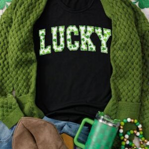 Black Clover Lucky Letter Graphic St Patricks Day T Shirt