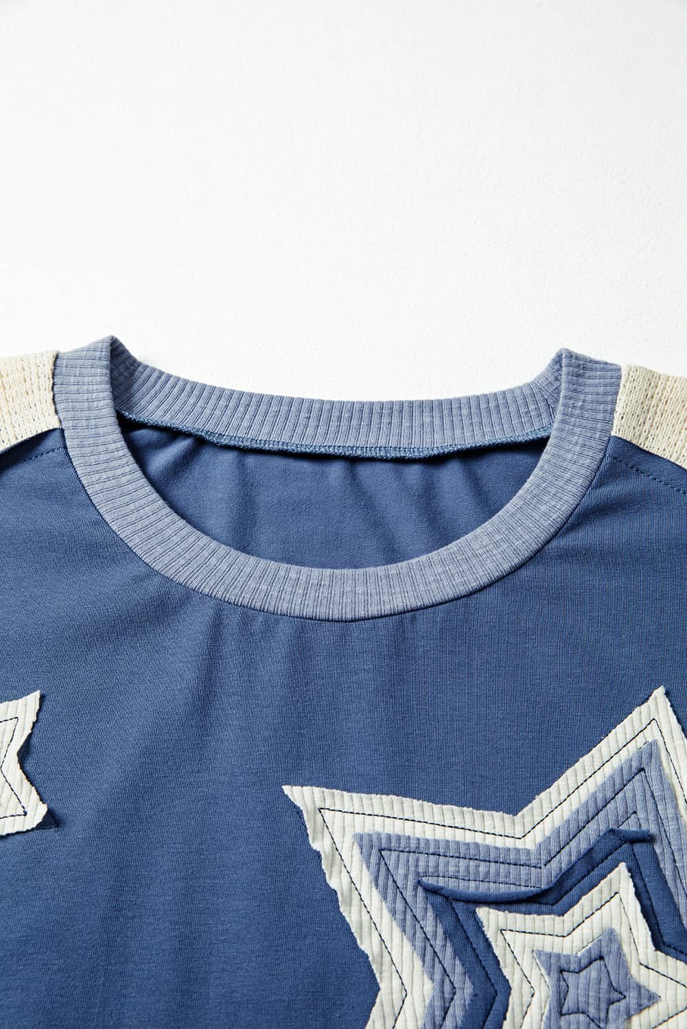 Dark Blue Contrast Knitted Colorblock Star Patchwork Oversize Long Sleeve Top