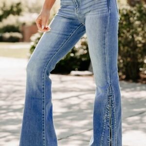 Ashleigh Blue Cut Out Side Frayed Hemline Flare Jeans