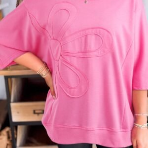 Sachet Pink Floral Patched Half Sleeve Tunic Top