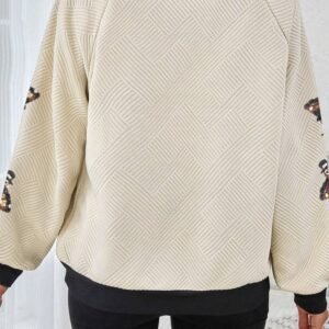 Jet Stream Textured Colorblock Edge Sequin Turkey Graphic Long Sleeve Top