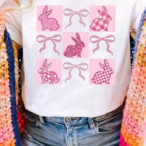 White Bunny Bowknot Graphic Easter Fashion T Shirt