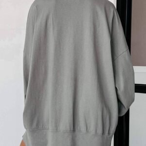 Medium Grey Sequin Happy Halloween Graphic Notched Neck Long Sleeve Loose Top