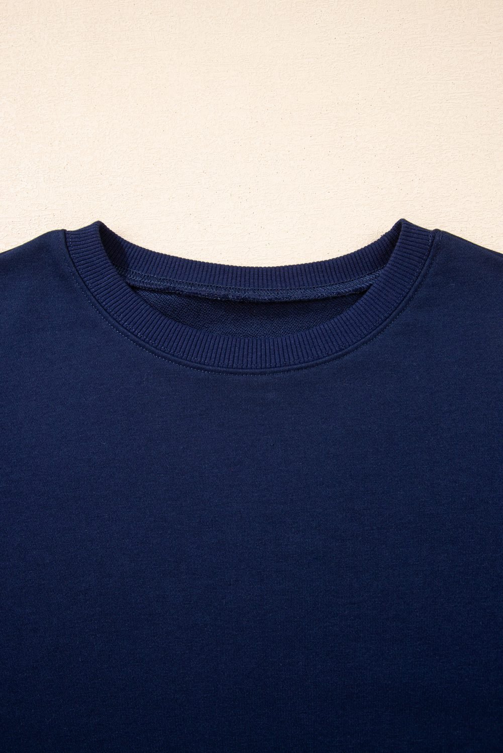 Navy Blue Varsity Stripe Detail Drop Shoulder Pullover Mini Skirt Set