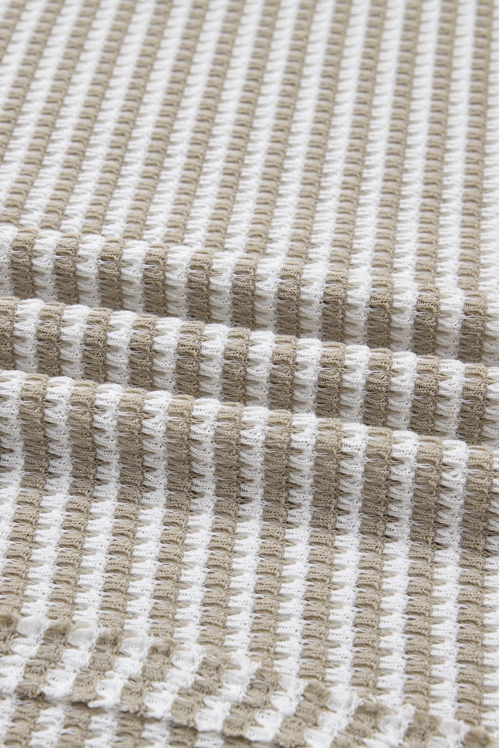 Brown Stripe Plus Size Breathable Knit Ribbed Trim Long Sleeve Top