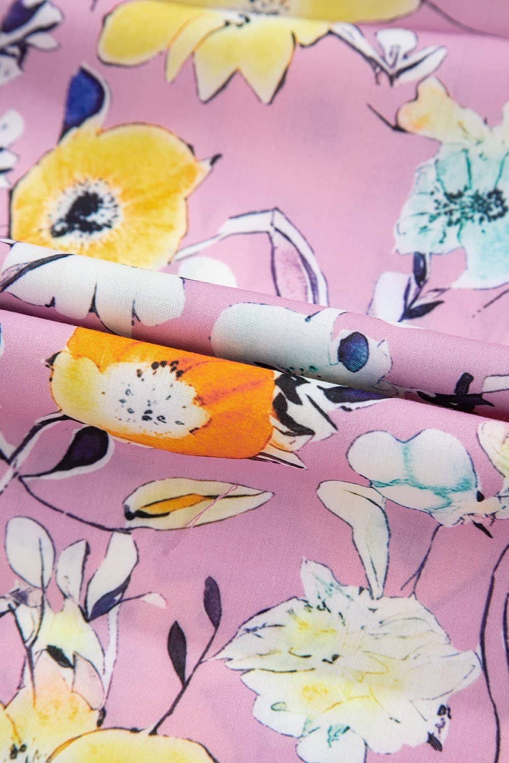 Pink Flutter Sleeve V Neck Floral Top