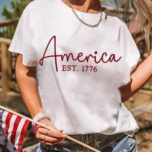 White America Est.1776 Embroidered Graphic Tee