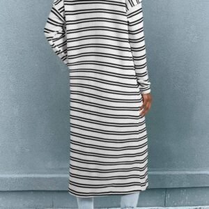 Black Stripe Print Open Front Duster Cardigan