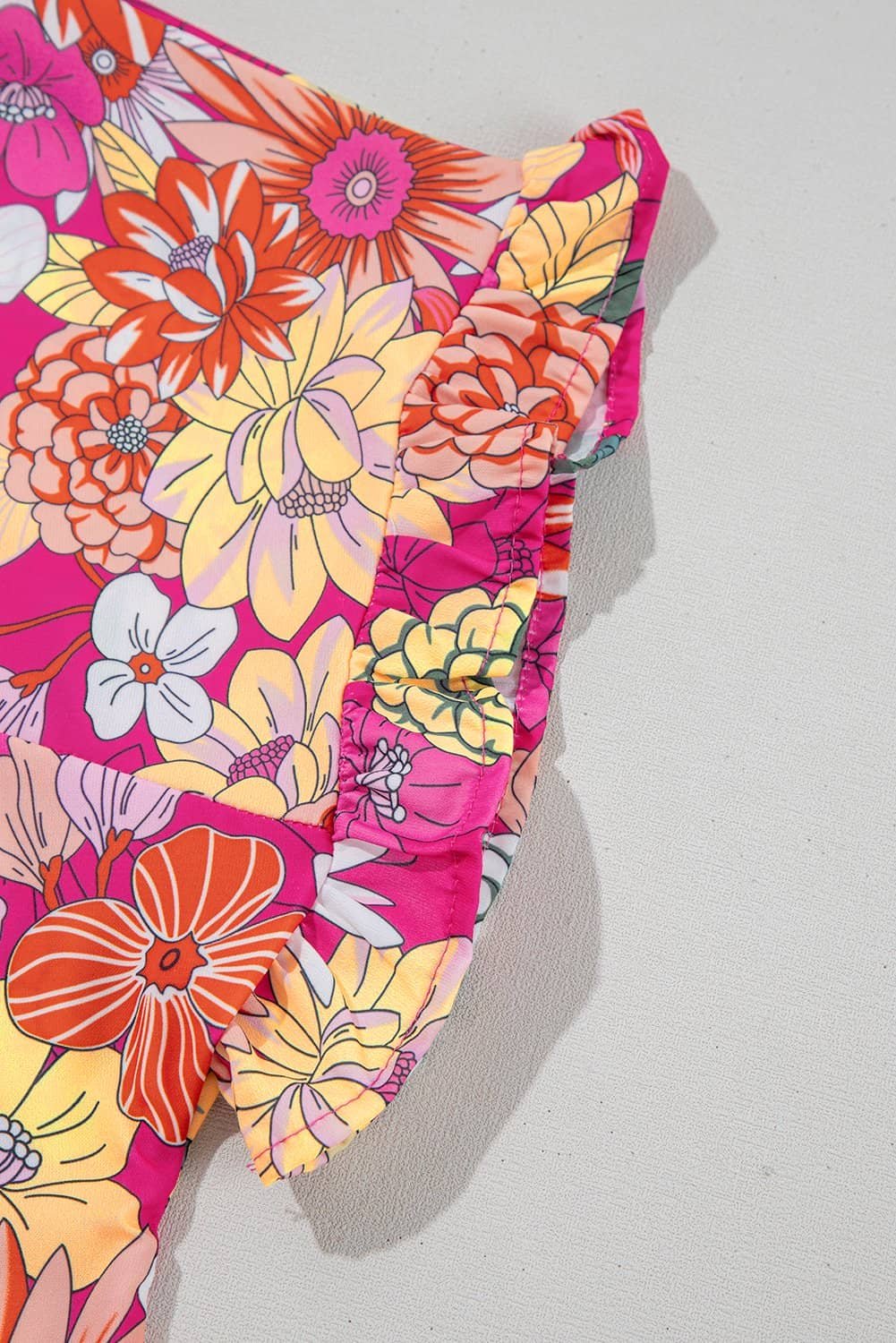 Rose Plus Size Floral Print Ruffle Short Sleeve Blouse