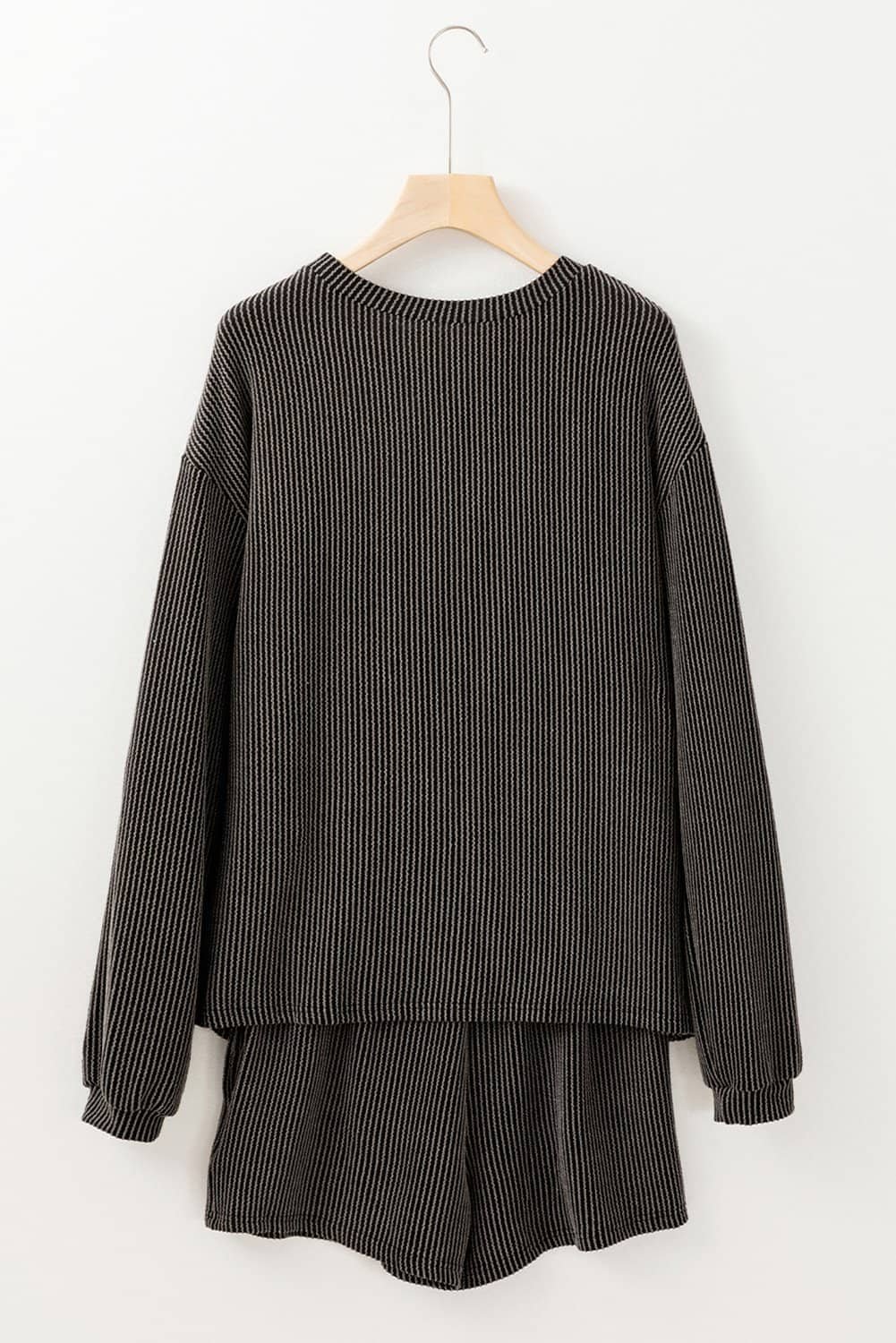 Carbon Grey Xoxo Heart Patched Pattern Long Sleeve Corded Shorts Set