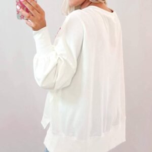 White Sequin Bowknot High Low Oversize Sweatshirt