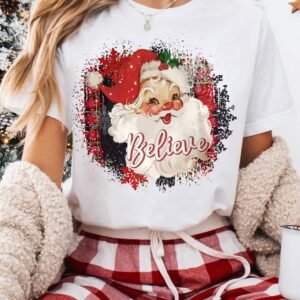 White Believe Christmas Father Graphic Crewneck T Shirt