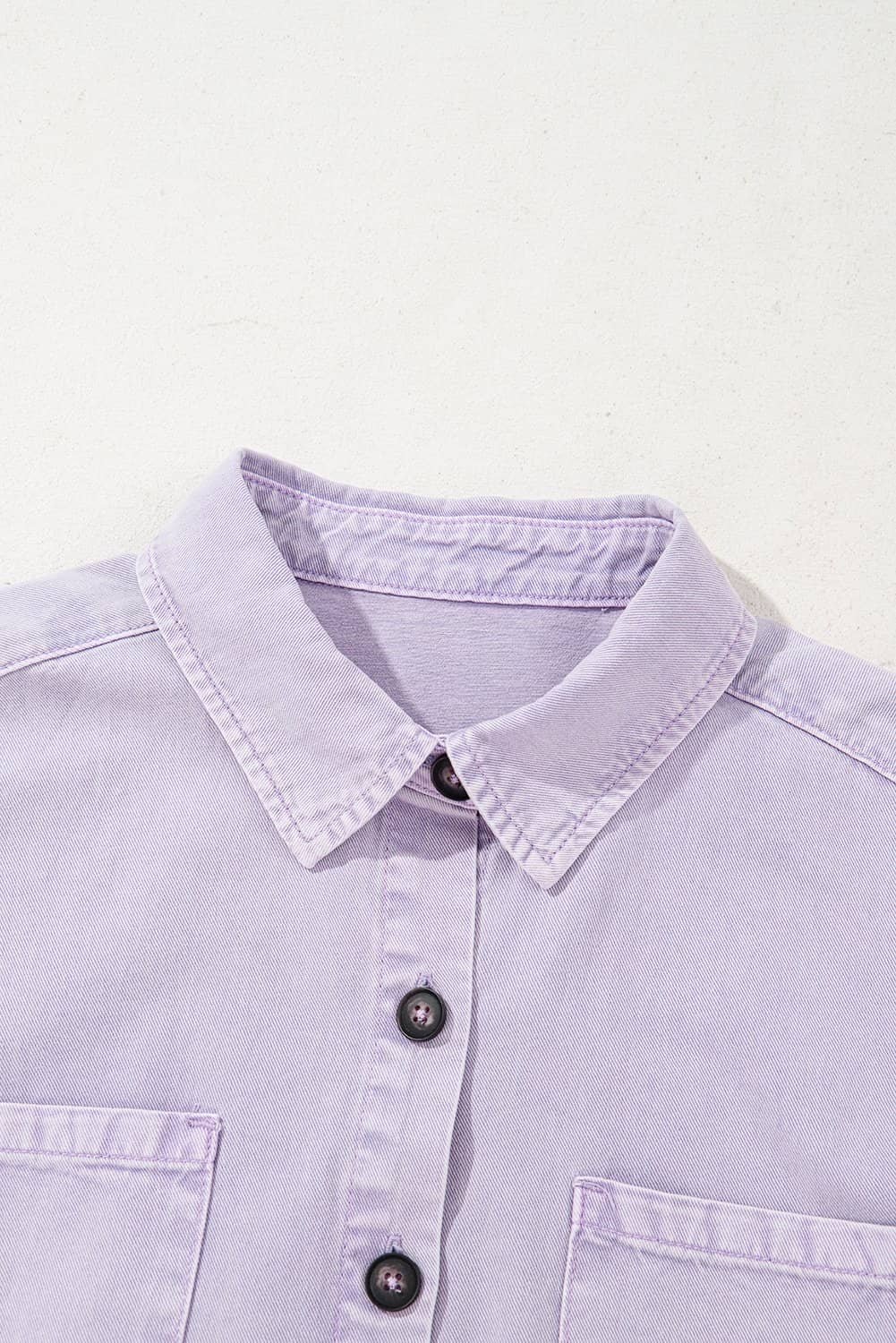 Orchid Petal Short Sleeve Double Chest Pocket Denim Shirt Dress