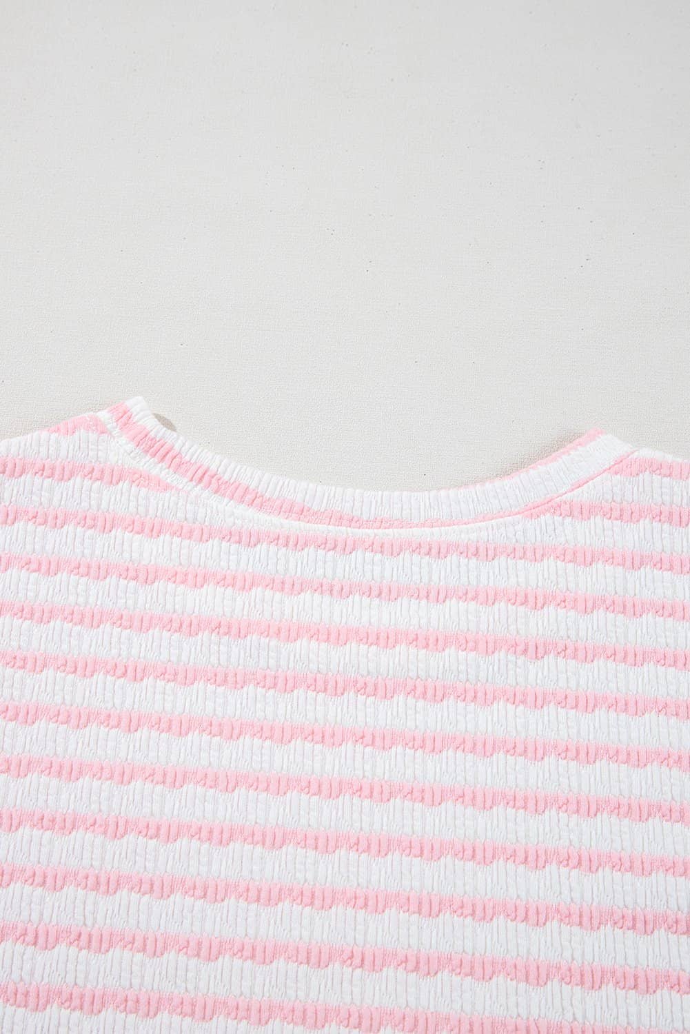 Pink Stripe Knitted Short Sleeve Top And Drawstring Shorts Set