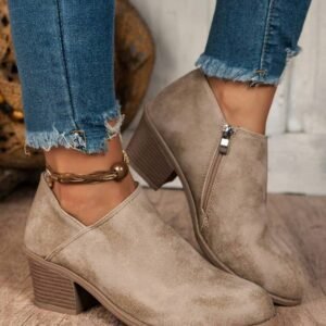 Philippine Gray Tulip Opening Suede Ankle Boots