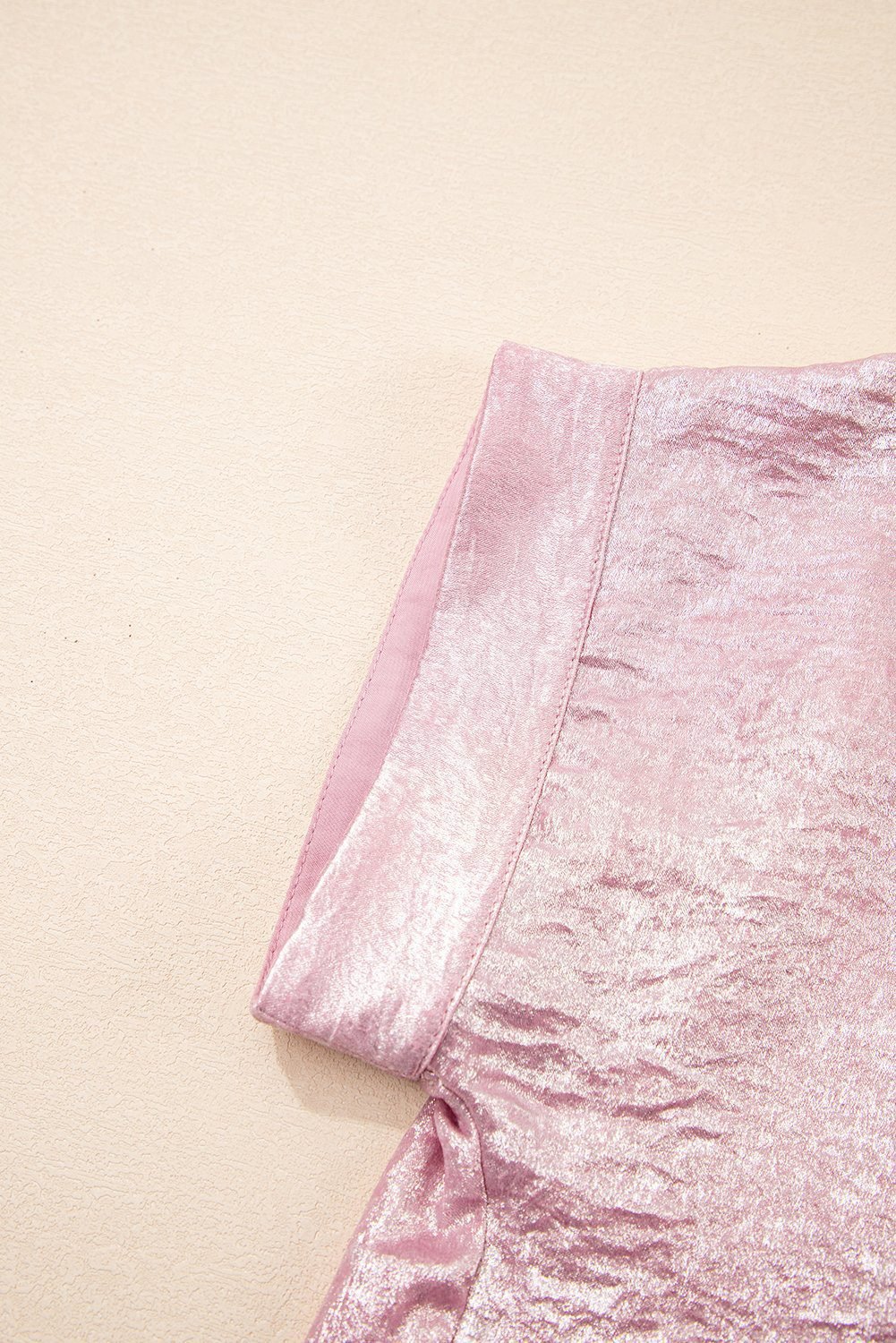 Pink Metallic Sheen Short Sleeve Buttoned Front Casual Shirt