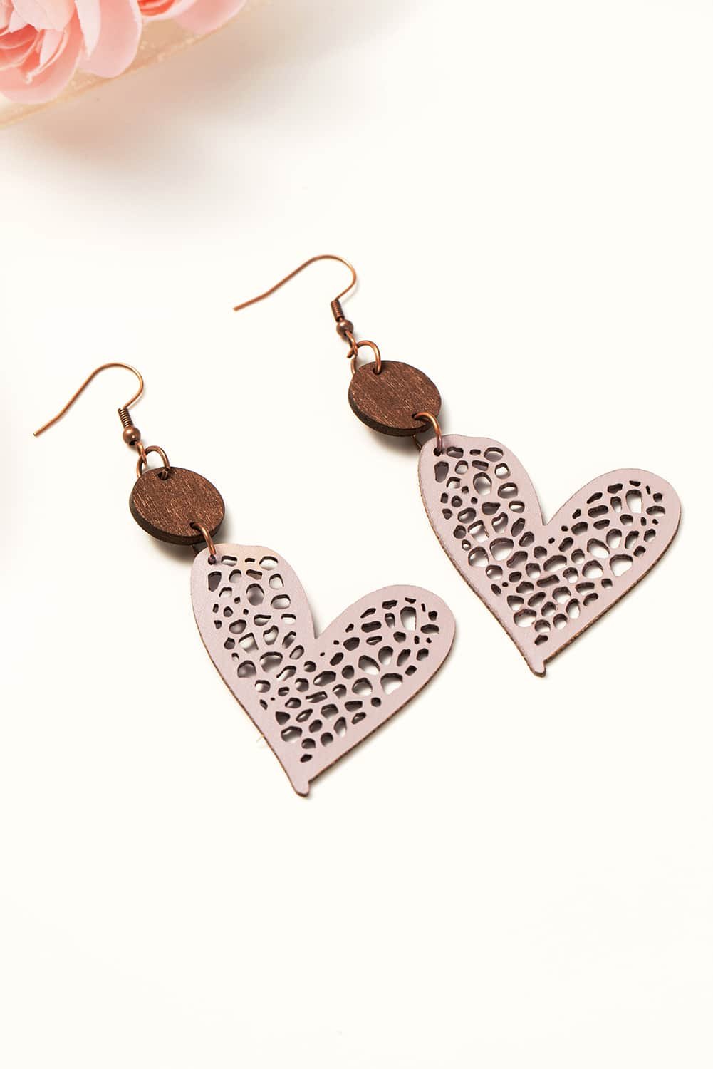 Light Pink Valentine Hollow-Out Love Heart Dangle Earrings