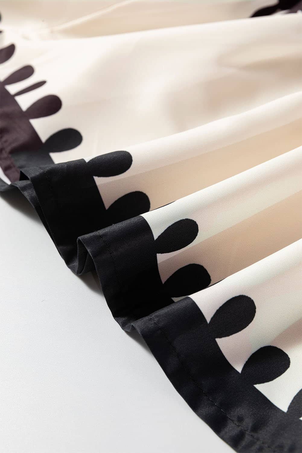 Black Vintage Print V Neck High Waist Short Sleeve Dress