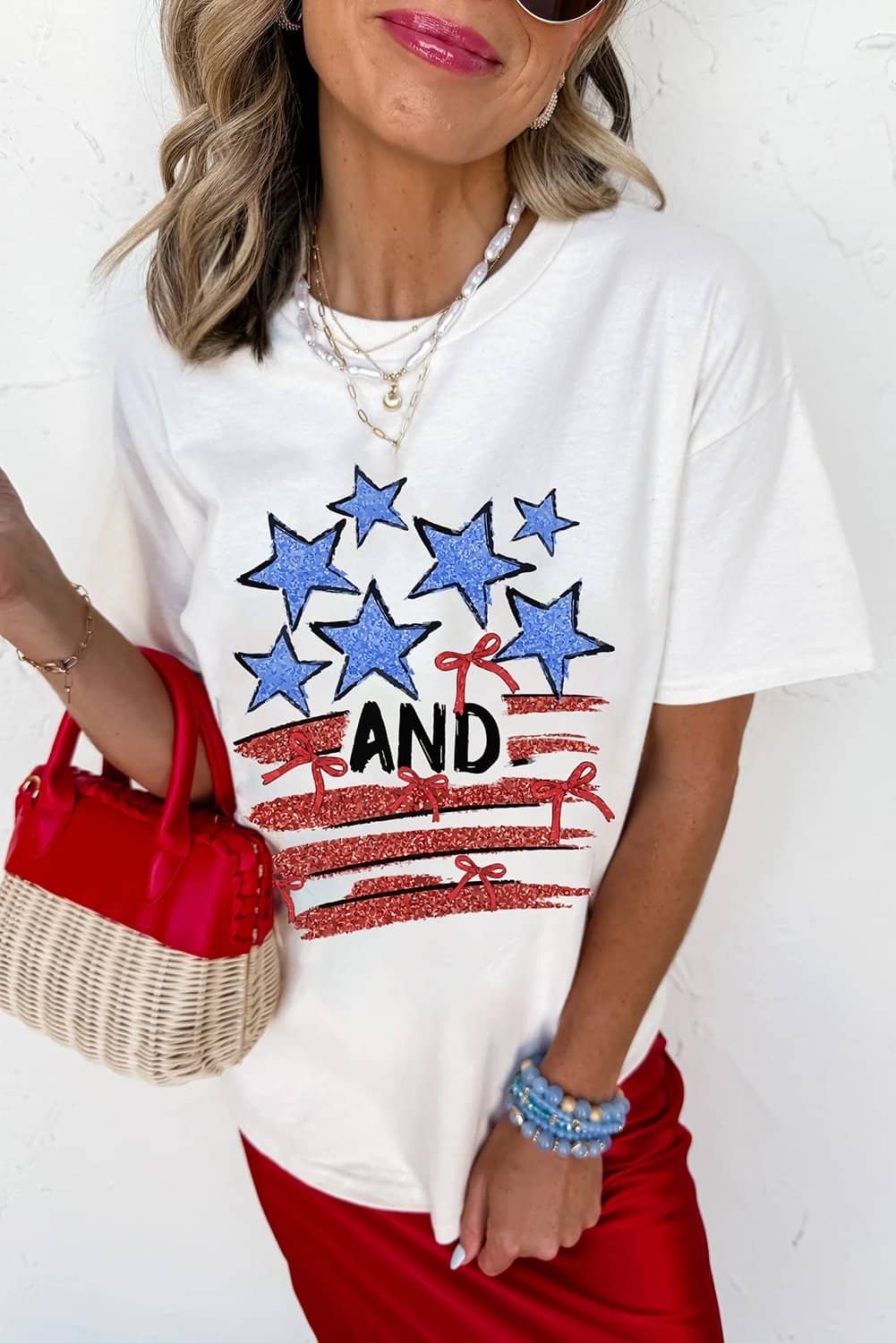 White Stars And Stripes Bow Graphic T Shirt