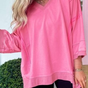 Bonbon Bracelet Sleeve Mineral Washed V Neck T Shirt