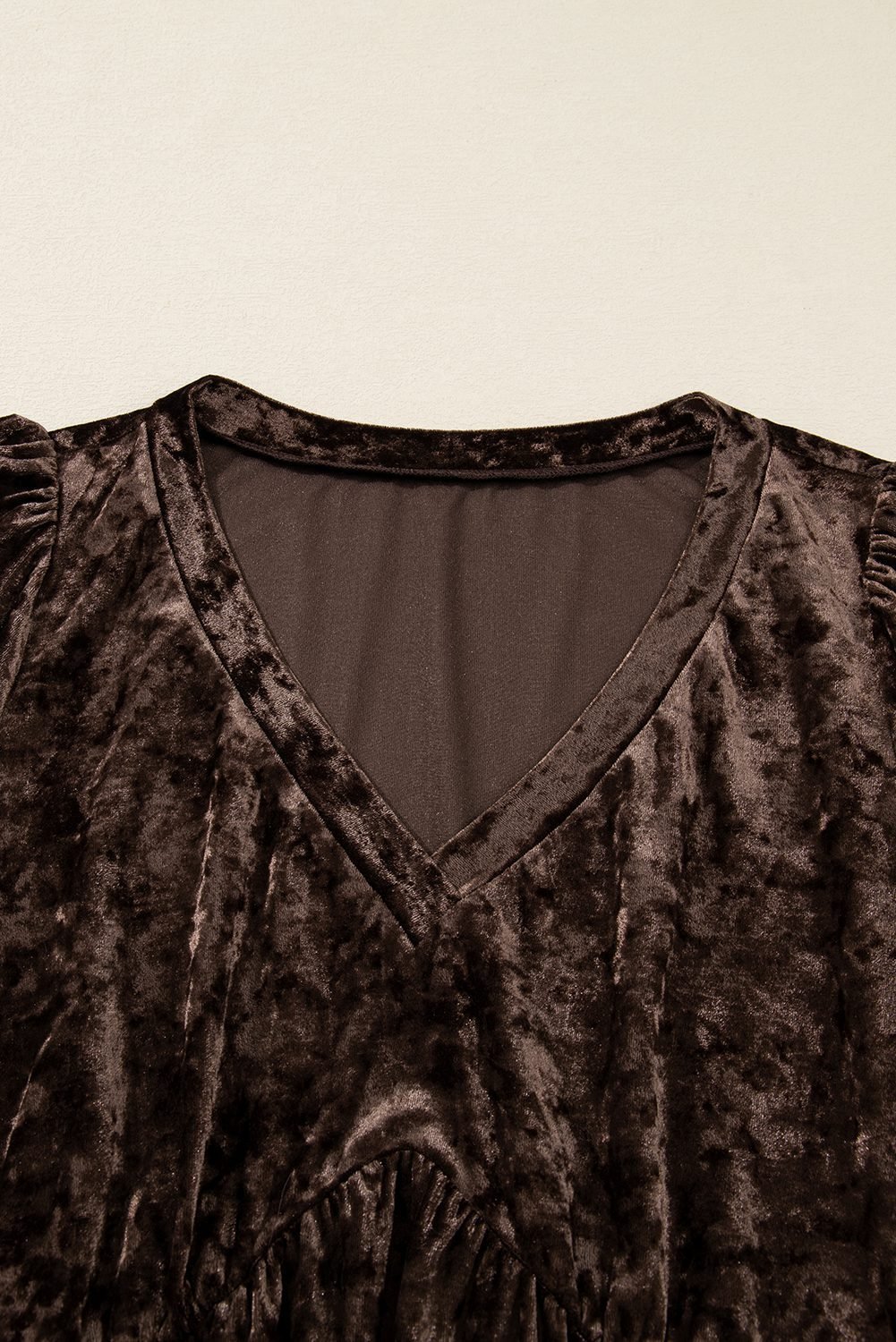 Coffee Plus Size Velvet Babydoll Mini Dress With Puff Sleeve