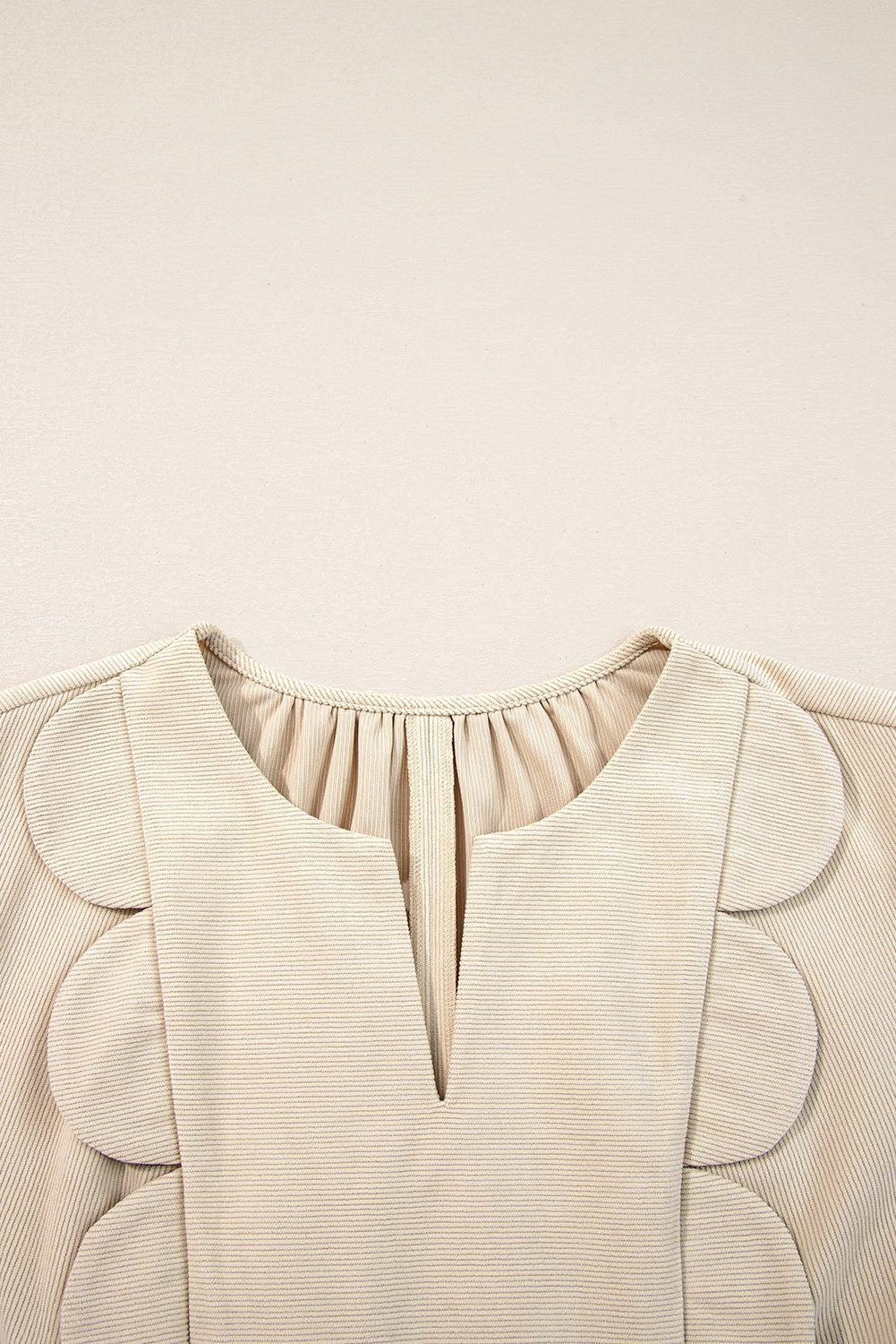 Parchment Notched Neck Scallop Detail Plus Size Mini Dress