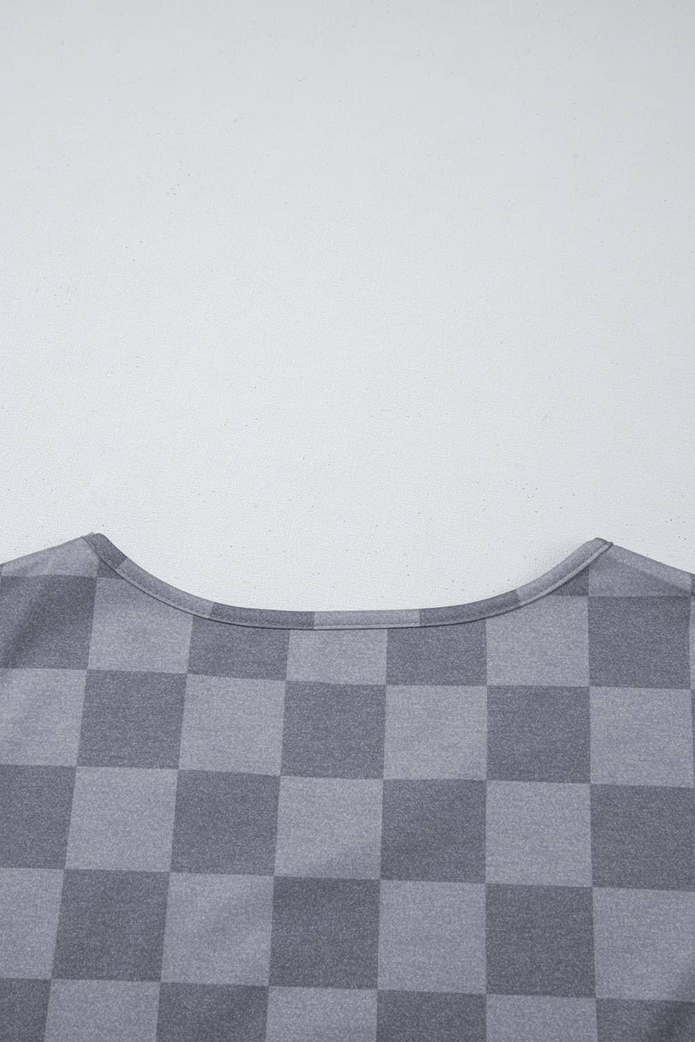 Gray Checkered V Neck Tee Drawstring Shorts Lounge Set