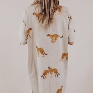 Apricot Plus Size Cheetah Print Side Pockets T Shirt Mini Dress