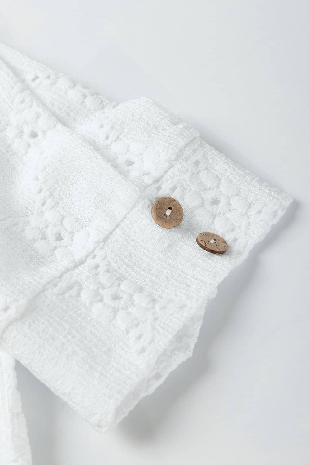 White Flower Geometric Textured Button Short Sleeve Top