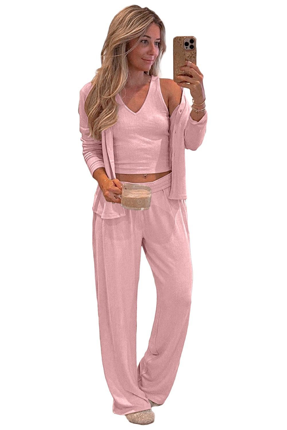 Light Pink 3-Piece Cozy Knit Lounge Set