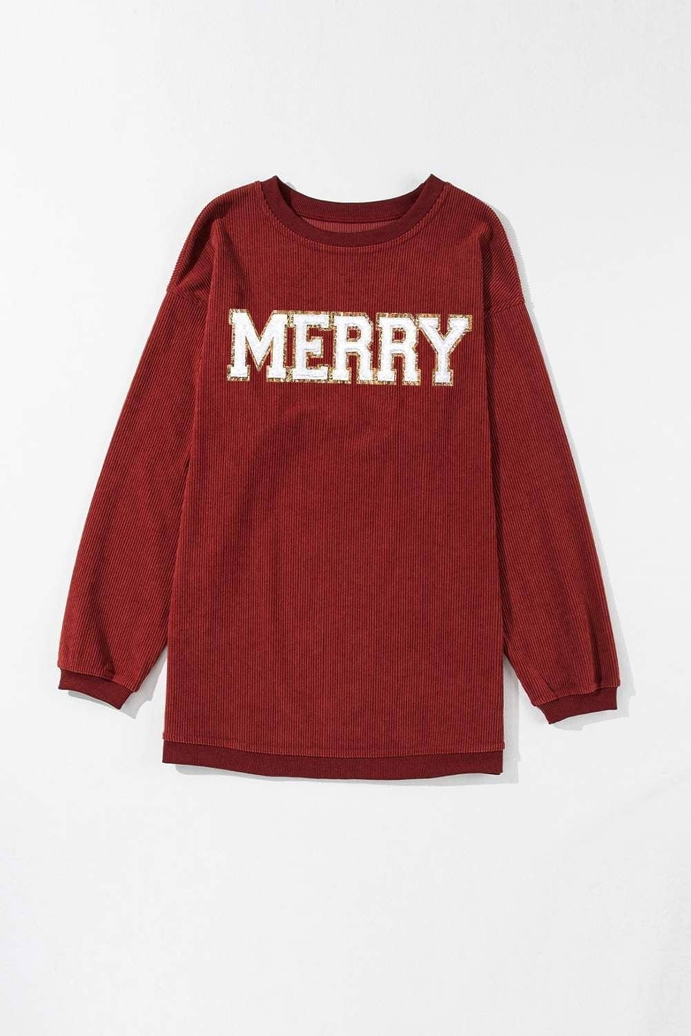 Racing Red Merry Graphic Corded Christmas Sweatshirt