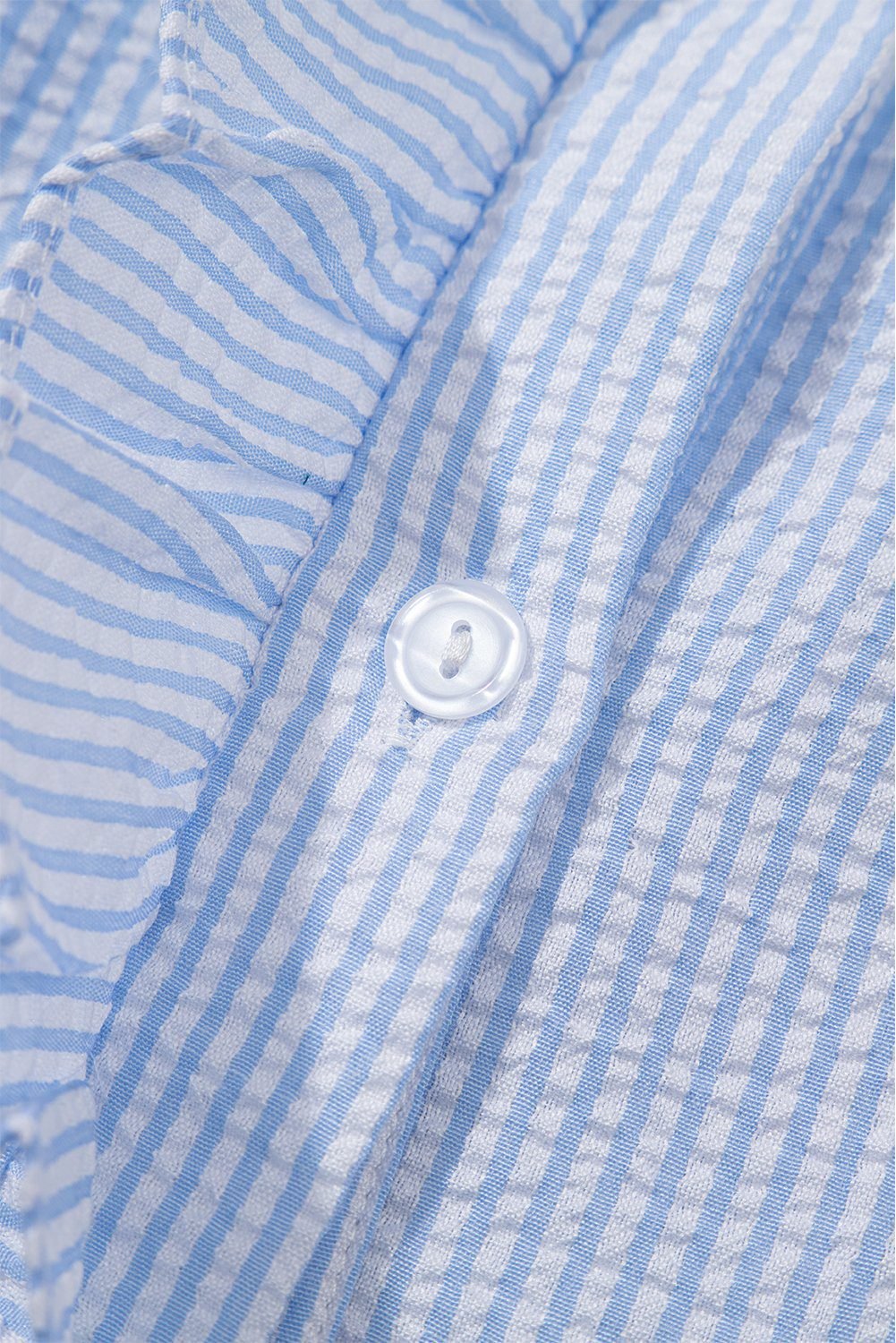 Beau Blue Striped Ruffle Short Bubble Sleeve Shirt