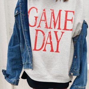 Red Vintage Washed Game Day Graphic Baggy Sweatshirt