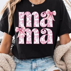 Black Floral Bow Mama Graphic Crewneck Tee